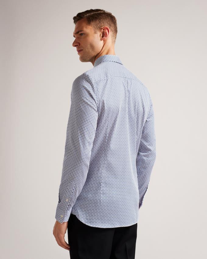 Chemises Ted Baker Long Sleeve Circle Geometric Print Bleu Clair Homme | GNY-25015246